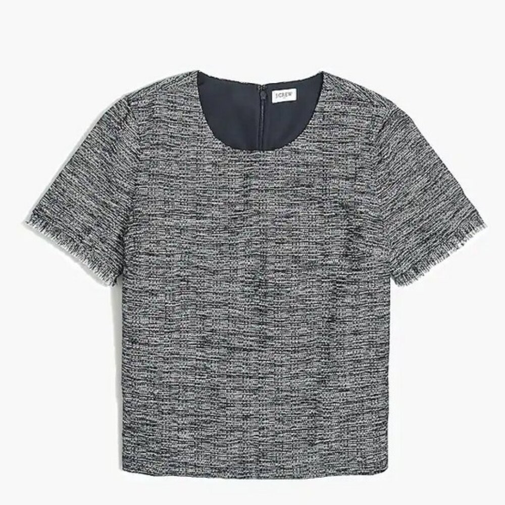 J Crew Tweed Navy White Top Shirt Small